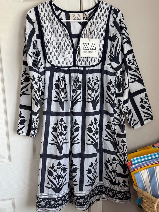 Sz Blockprints Dresses & Skirts - SZ BLOCKPRINTS, HAND BLOCKED/PRINTED, JAIPUR DRESS IN NAVY PALLADIO GRID